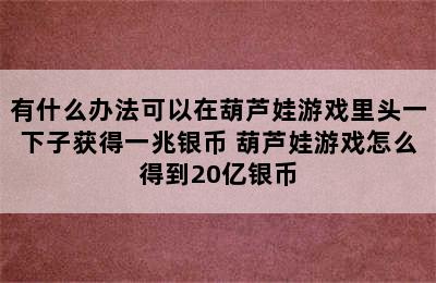 有什么办法可以在葫芦娃游戏里头一下子获得一兆银币 葫芦娃游戏怎么得到20亿银币